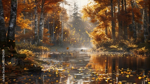 Sunlit Autumn Woodland photo