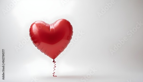 An isolated red heart-shaped balloon floating against a white background