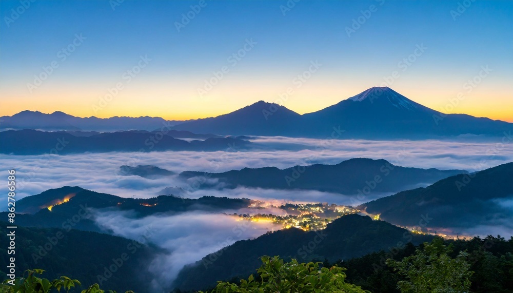山々の稜線と深い霧 山々の稜線と深い霧
