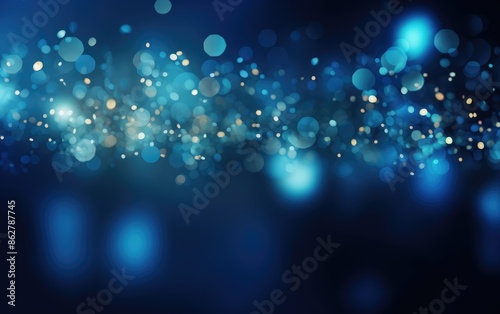 Abstract blue bokeh lights background. Christmas and New Year concept.