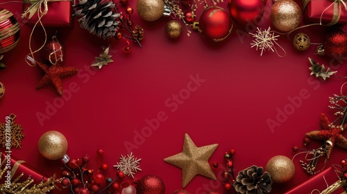Christmas Decorations on a Red Background