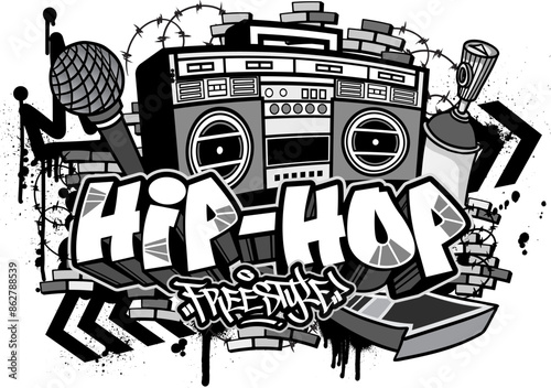 Hiphop vector illustration. Cool hip-hop t-shirt or wall art design in graffiti style
