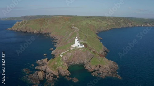 Aerial view of Start Point Lighthouse on British coastline, Devon, United Kingdom. photo