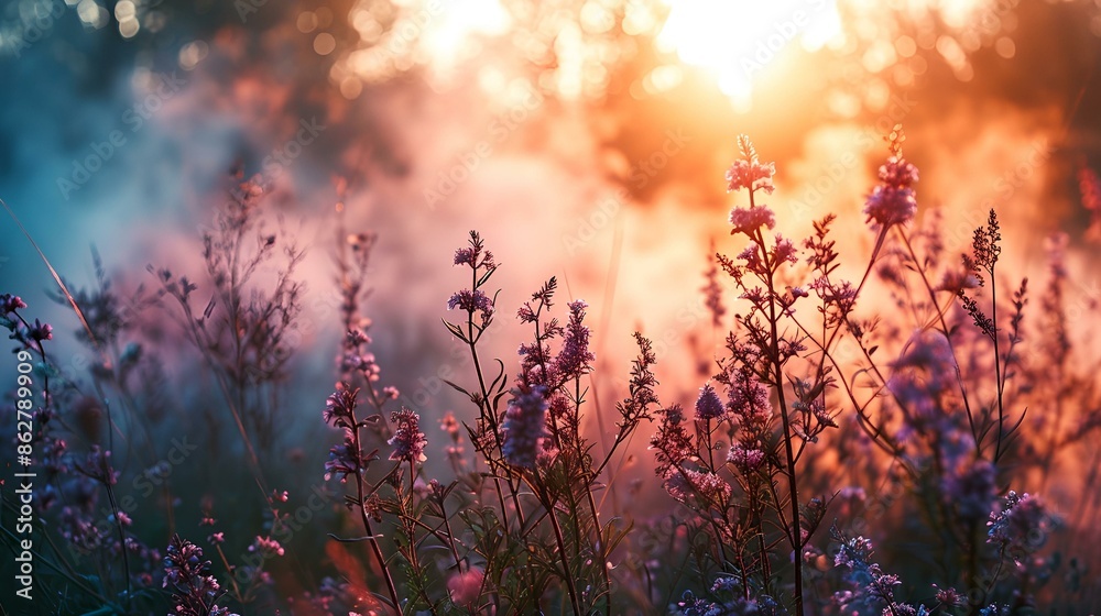 Purple flowers in the sun with smoky background. A vibrant display of nature's beauty and the ethereal touch of sunlight.
Purple flowers in the sun with smoky background. A vibrant display of nature's beauty and the ethereal touch of sunlight.