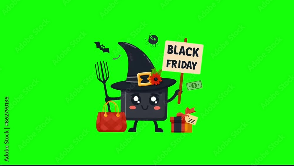 Cute Black Friday Sales Character Pop-Up Animation on Green Screen