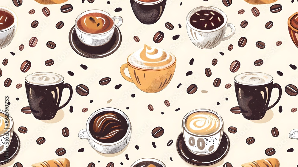 Obraz premium Coffee seamless pattern