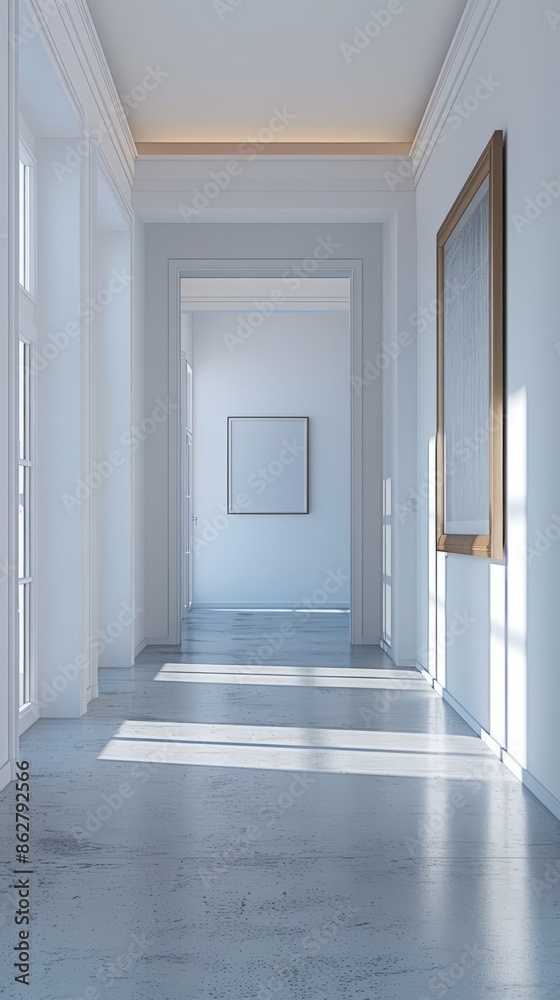 Minimalist hallway with an empty frame on the floor Minimalist hallway with an empty frame on the floor