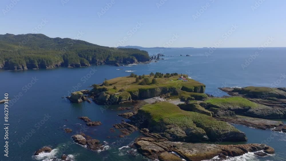Aerial view of remote Cape Flattery coastline and Pacific Ocean, Washington, United States. Aerial view of remote Cape Flattery coastline and Pacific Ocean, Washington, United States.