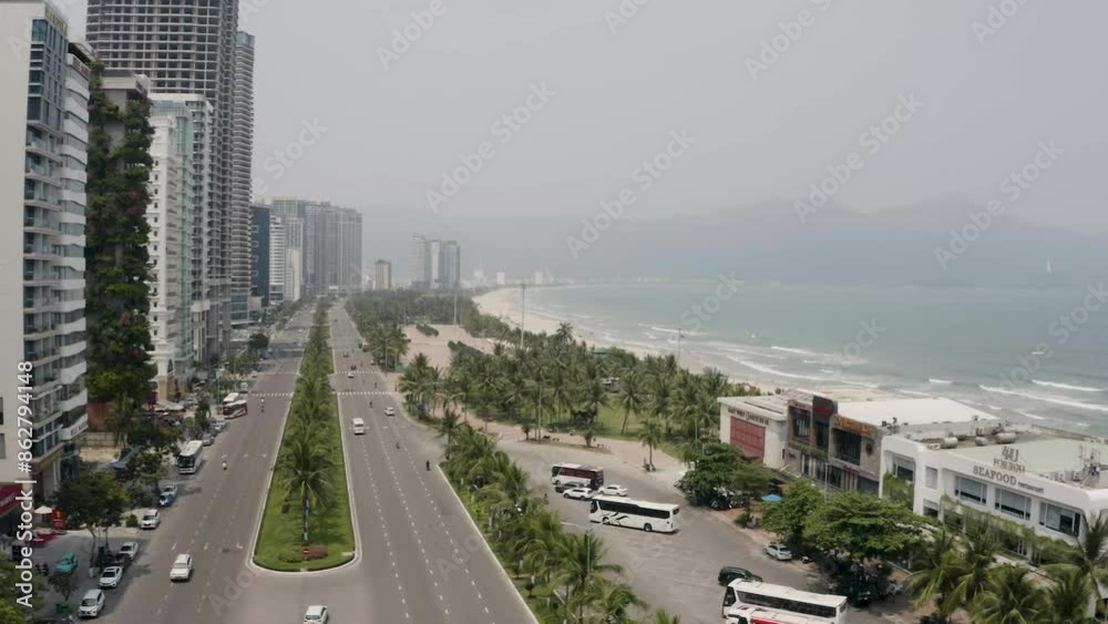 Aerial view of beach and ocean with buildings and houses, Da Nang, Vietnam. Aerial view of beach and ocean with buildings and houses, Da Nang, Vietnam.