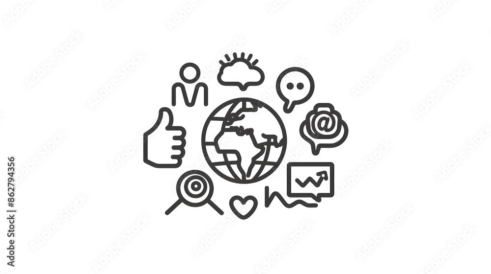 Global communication symbols around Earth illustrating digital interaction and technology Global communication symbols around Earth illustrating digital interaction and technology