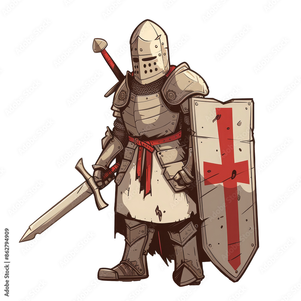 Naklejka premium Cute Cartoon Knight in Armor