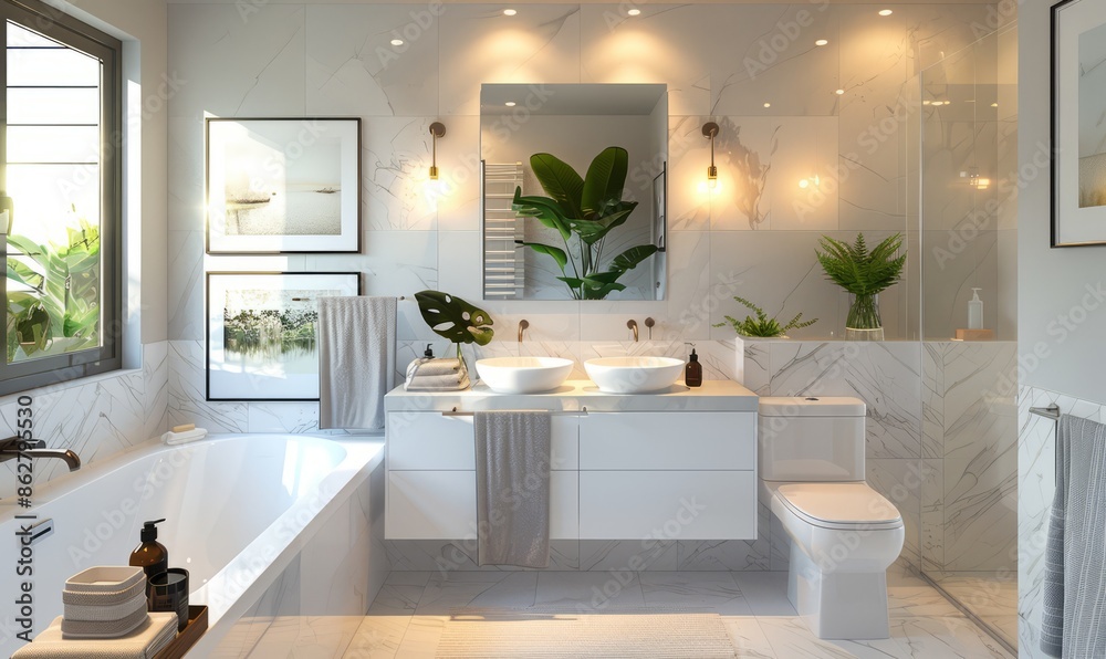 Modern bathroom with a blank canvas above the vanity Modern bathroom with a blank canvas above the vanity