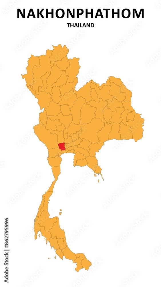 Fototapeta premium Nakhonphathom Map is highlighted on the Thailand map with detailed State and region outlines.