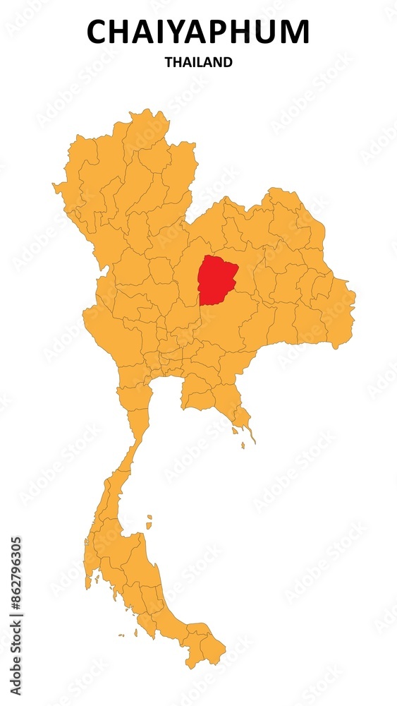 Obraz premium Chaiyaphum Map is highlighted on the Thailand map with detailed State and region outlines.