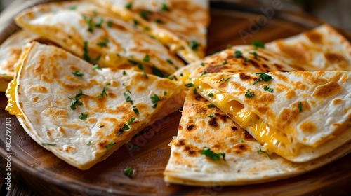 Cut quesadillas plate close-up view