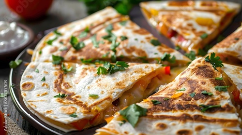 Cut quesadillas plate close-up view