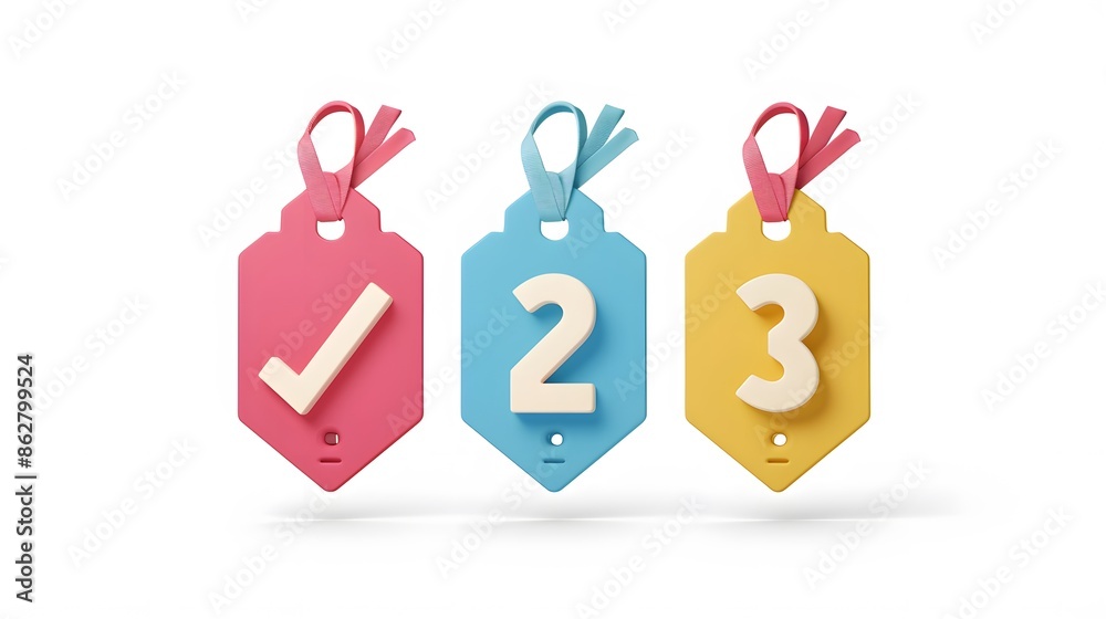 Label set with percent, check mark and discount. App icon. 3D Web Vector Illustrations. White background Label set with percent, check mark and discount. App icon. 3D Web Vector Illustrations. White background