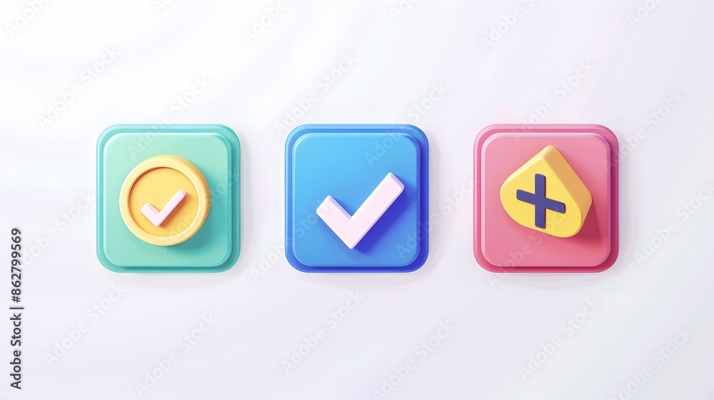 Label set with percent, check mark and discount. App icon. 3D Web Vector Illustrations. White background Label set with percent, check mark and discount. App icon. 3D Web Vector Illustrations. White background