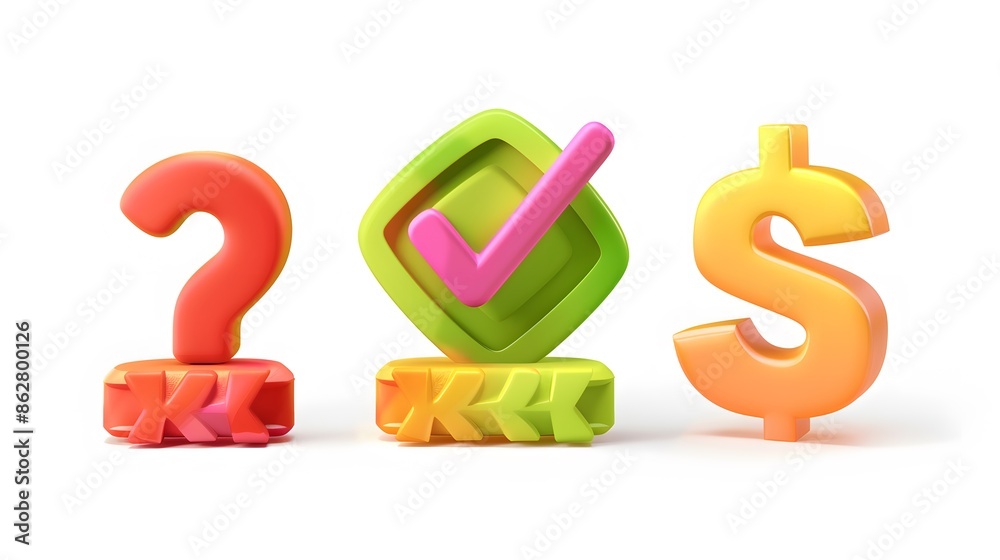 Label set with percent, check mark and discount. App icon. 3D Web Vector Illustrations. White background Label set with percent, check mark and discount. App icon. 3D Web Vector Illustrations. White background