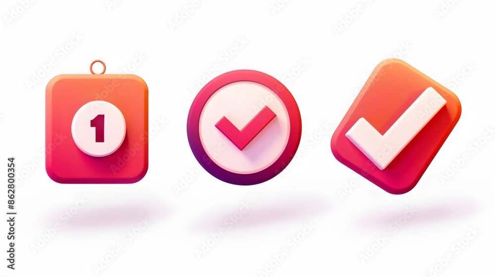 Label set with percent, check mark and discount. App icon. 3D Web Vector Illustrations. White background Label set with percent, check mark and discount. App icon. 3D Web Vector Illustrations. White background