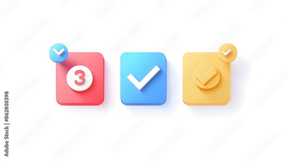Label set with percent, check mark and discount. App icon. 3D Web Vector Illustrations. White background Label set with percent, check mark and discount. App icon. 3D Web Vector Illustrations. White background