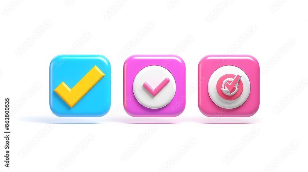 Label set with percent, check mark and discount. App icon. 3D Web Vector Illustrations. White background Label set with percent, check mark and discount. App icon. 3D Web Vector Illustrations. White background