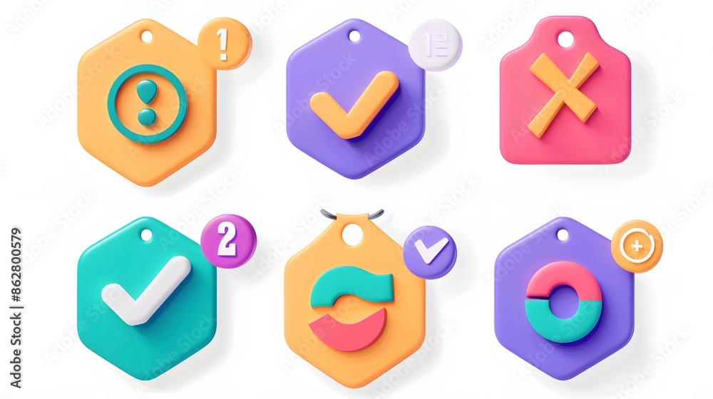 Label set with percent, check mark and discount. App icon. 3D Web Vector Illustrations. White background Label set with percent, check mark and discount. App icon. 3D Web Vector Illustrations. White background