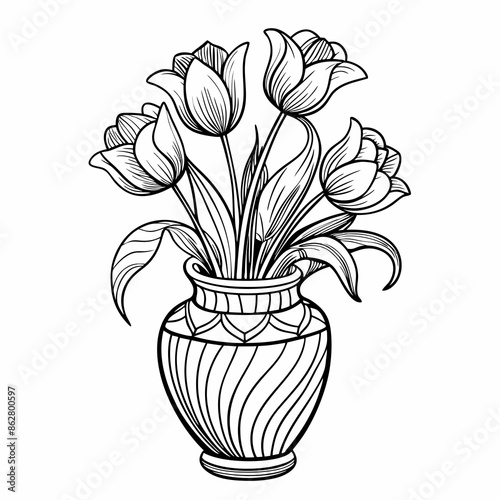 vector illustration of vase with flower