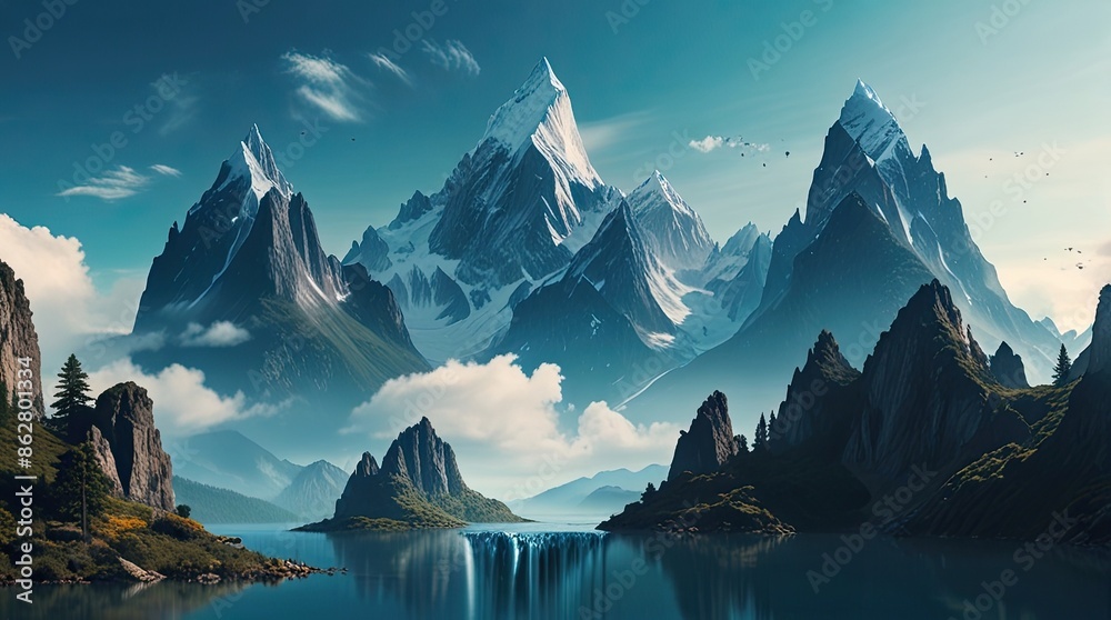 Obraz premium landscape with lake and mountains