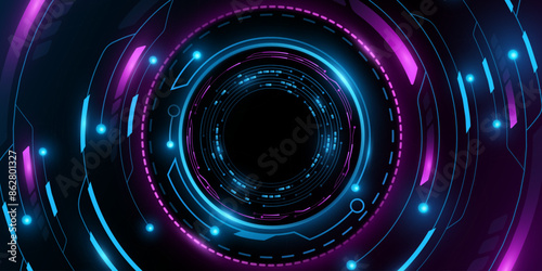 Digital glowing HUD circles with light effects on dark background. Futuristic dashboard with cyber circuit board. Graphic elements for GUI and UI design. Vector illustration. EPS 10