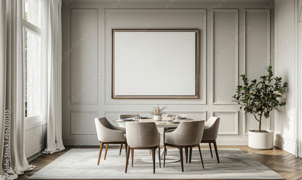 Elegant dining room with a mockup frame on the wall Elegant dining room with a mockup frame on the wall