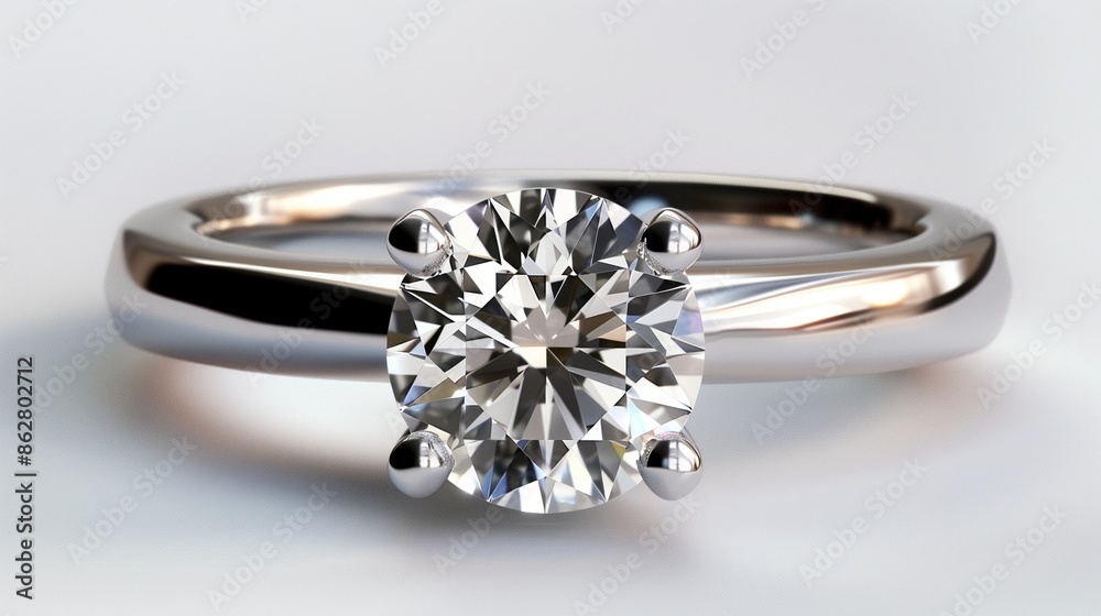A classic solitaire diamond engagement ring with a perfect diamond, isolated on a white background, highlighting its timeless elegance and sparkle A classic solitaire diamond engagement ring with a perfect diamond, isolated on a white background, highlighting its timeless elegance and sparkle