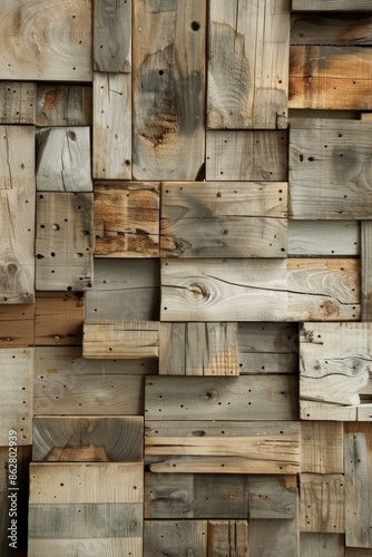 Abstract arrangement of wooden planks in a contemporary, neutral palette.