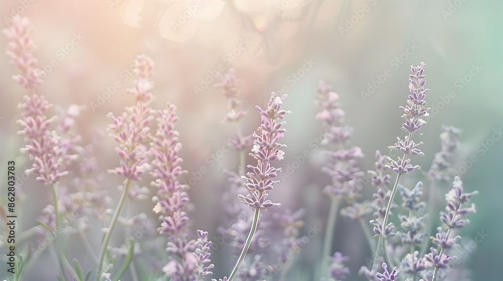 Naklejka premium Gentle Color Gradient from Lavender to Mint,Soft Diffused Macro Blend