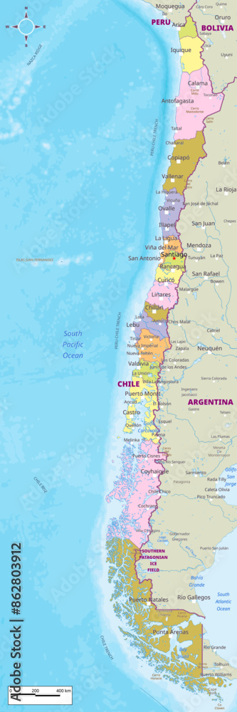 Fototapeta premium Political map of Chile
