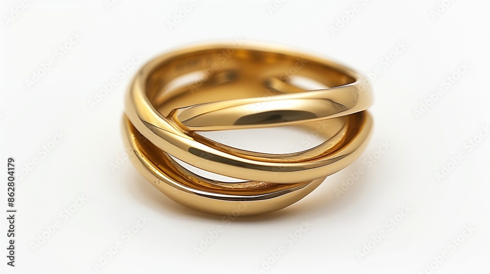 A gold ring with a double band design, set against a white background, emphasizing its contemporary and stylish appearance A gold ring with a double band design, set against a white background, emphasizing its contemporary and stylish appearance