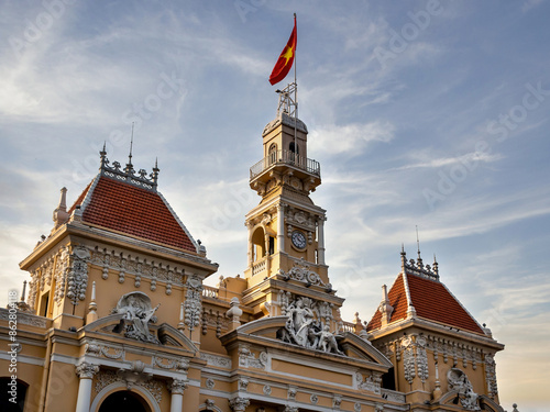 Ho Chi Minh City Hall view. Saigon City Hall or Committee Head office is a building in a French colonial style in Ho Chi Minh, Vietnam. Popular tourist destination photo