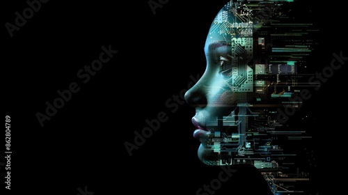 Digital Portrait of a Woman with Circuitry Overlay