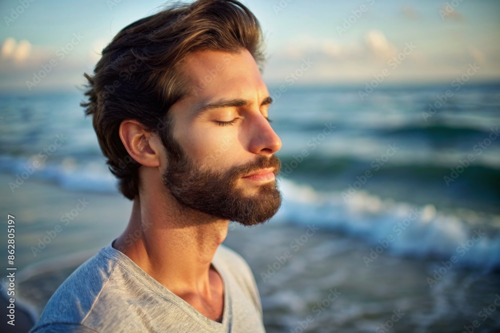 Handsome meditating man on the ocean shore
Handsome meditating man on the ocean shore