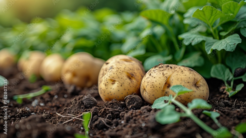 Freshly Harvested Potatoes in a Garden Field Freshly Harvested Potatoes in a Garden Field