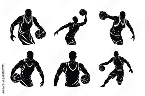 Energetic Basketball Team Action Silhouettes: Dynamic Vector Illustration I Perfect for sports-related projects, promotional materials, or any design needing a powerful basketball theme.