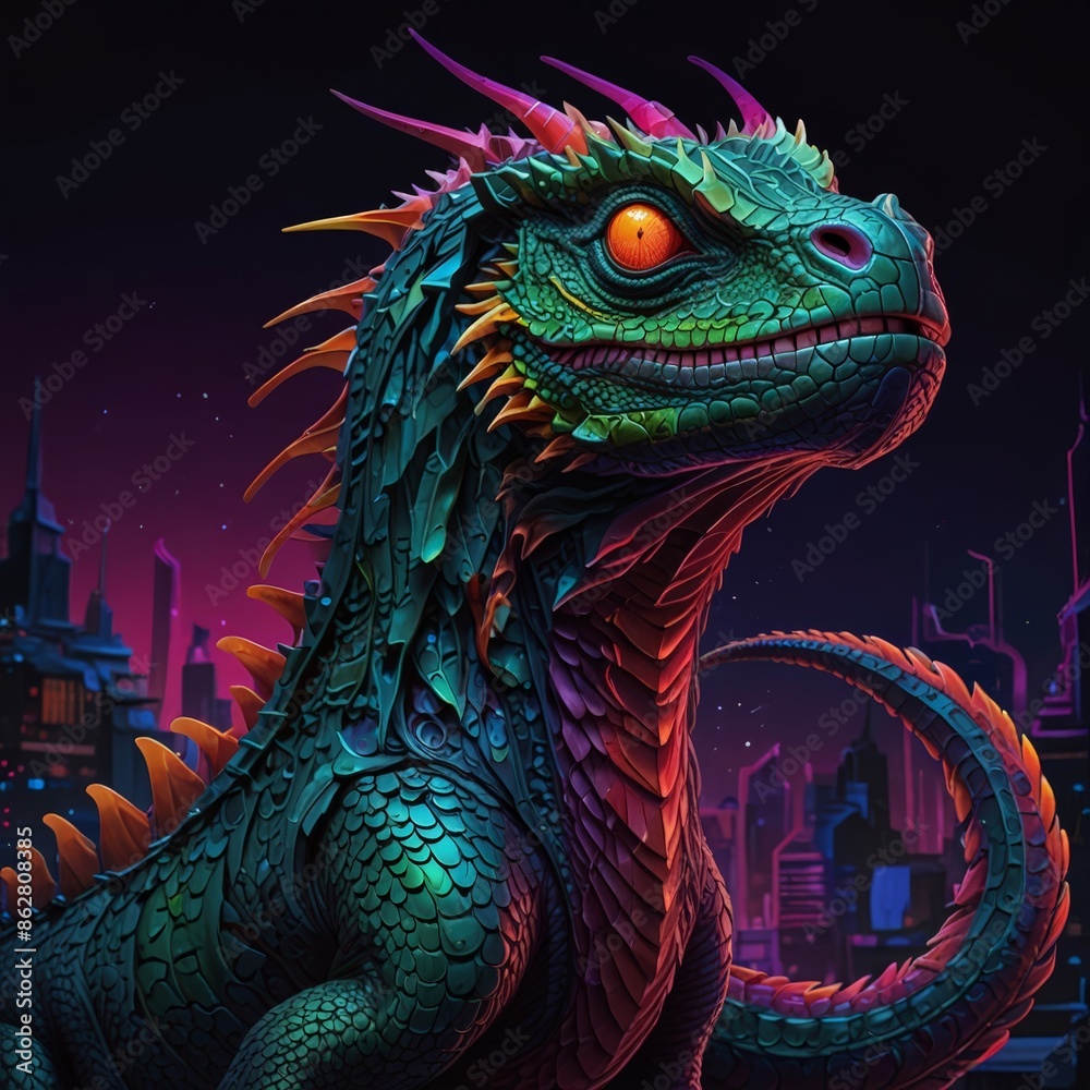 Obraz premium a colorful dragon with colorful designs on it