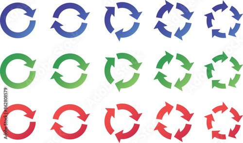 リサイクルの矢印セット　サイクル　アイコン　回転　ベクター　循環  circle arrow icon set.