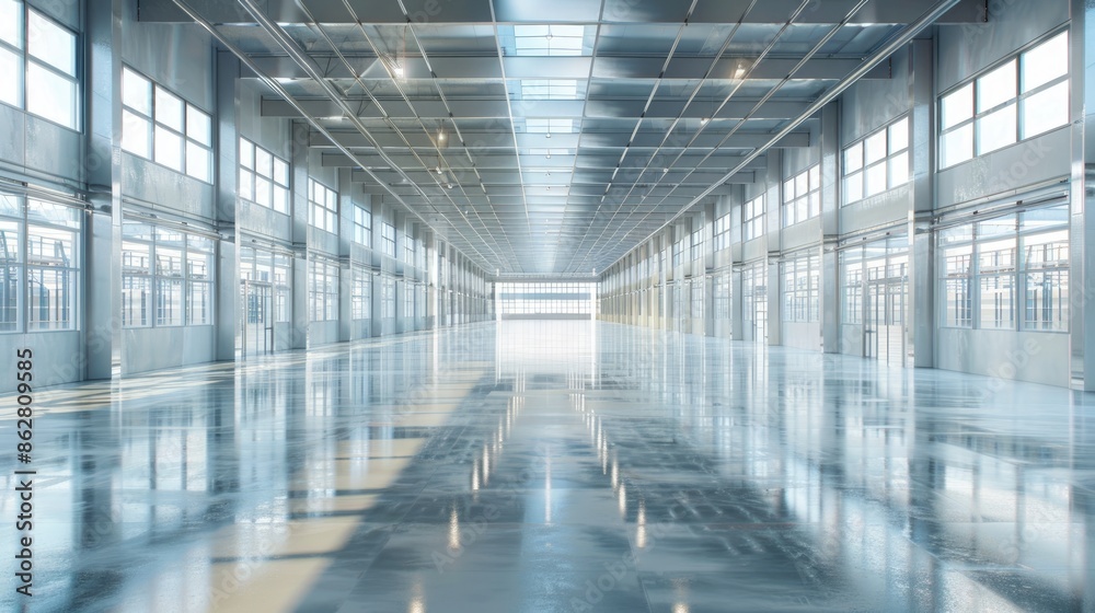 An empty warehouse with pristine, shiny floors and clear, bright light streaming in. The clean and spacious area is designed for smart operations. An empty warehouse with pristine, shiny floors and clear, bright light streaming in. The clean and spacious area is designed for smart operations.