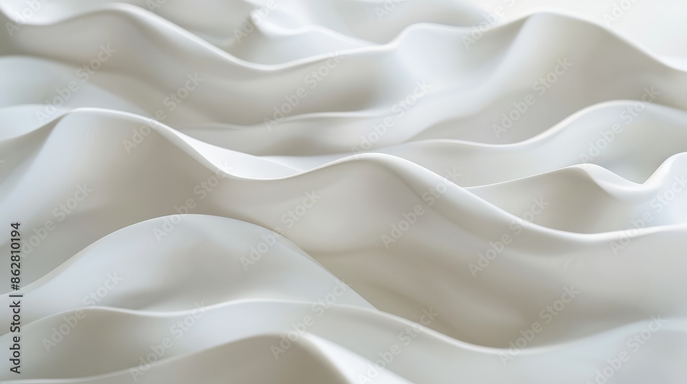 Fototapeta premium Abstract white waves flow harmoniously with a clean backdrop, creating a minimalistic and serene visual experience