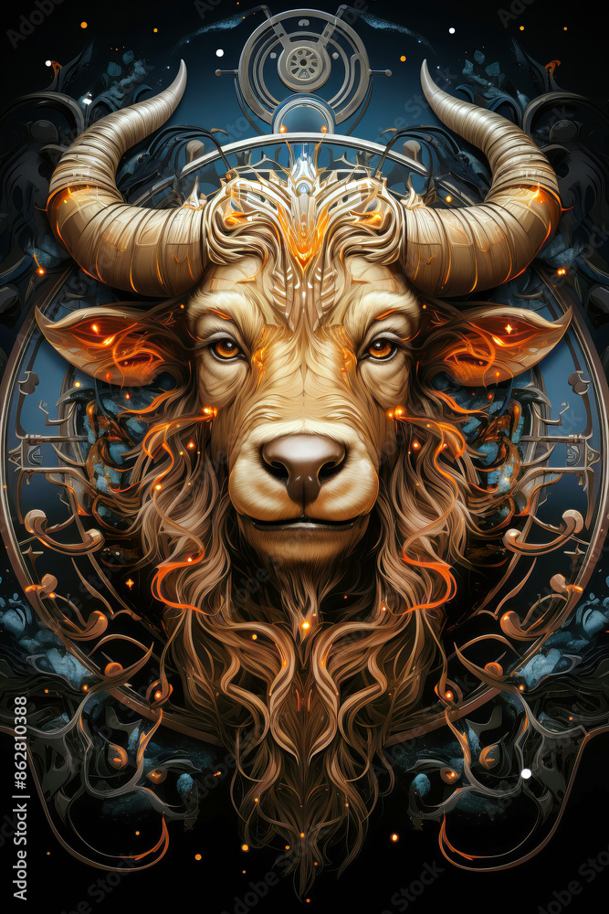Obraz premium Creative illustration representing astrological signs: Taurus zodiac sign symbol.
