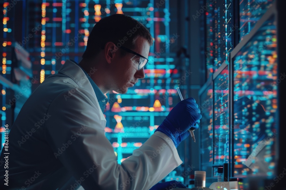 Scientist working on DNA sequencing in a contemporary laboratory environment Scientist working on DNA sequencing in a contemporary laboratory environment