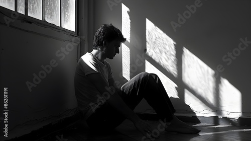 Introspective Solitude:Individual with Schizophrenia Sitting Alone in Natural Light
