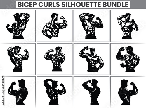 Bicep curl Silhouette Bundle - bodybuilder Workout Training Set - Fitness Equipment