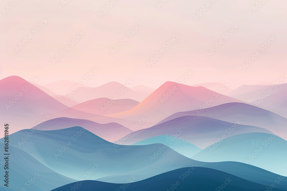 Fototapeta premium Abstract mountain psychedelic gradient landscape, watercolor painting, blue, pink, green, orange